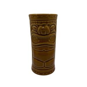 Vintage 2001 Accoutrements Tiki Mug Ceramic Brown Totem Cocktail‎ Glass Barware